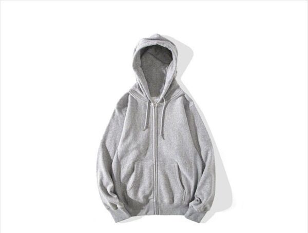 Heavyweight cotton hoodie in cigarette gray with a durable metal zipper - Image 4