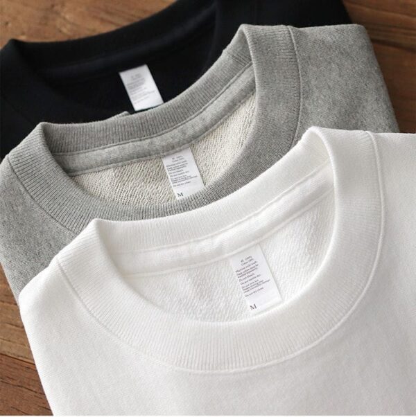 all cotton looped pullover hoodie men's khaki retro solid color sports loose round neck jacket for spring and autumn women - Image 8
