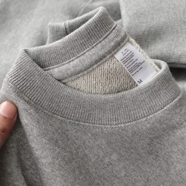 all cotton looped pullover hoodie men's khaki retro solid color sports loose round neck jacket for spring and autumn women - Image 10
