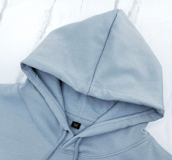 Super soft velvet 600g heavyweight haze blue hooded sweatshirt with thick velvet insulation top for men and women - Image 8