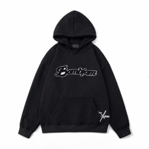 Heavyweight cotton hoodie in black and grey with print